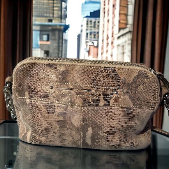 B.Makowsky tan Brown Faux Snake Skin Leather Handbag - Picture 2 of 6